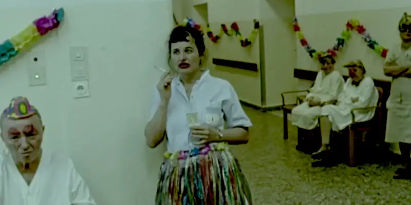 A scene from Import Export showing a party in a nursing home